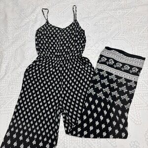 H&M Jumpsuit Wide Leg Sleeveless One Piece Black & White Floral Pattern US 4 XS